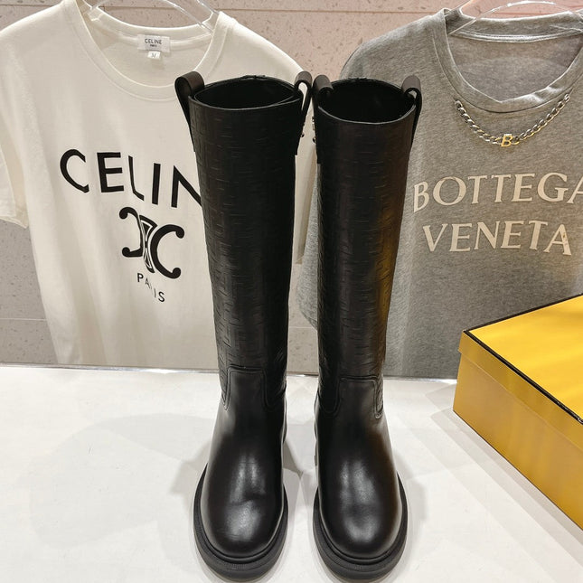 FENDI 25S HIGH BOOTS IN BLACK COWHIDE LOGO EMBOSSING