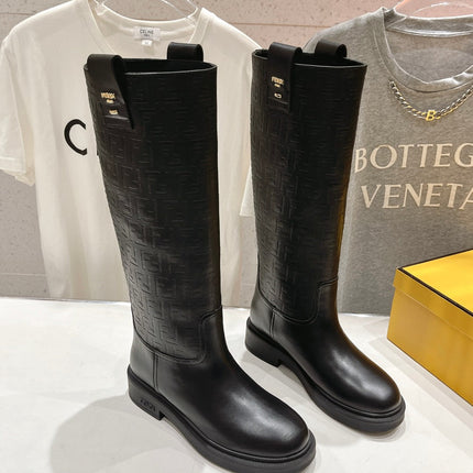 FENDI 25S HIGH BOOTS IN BLACK COWHIDE LOGO EMBOSSING