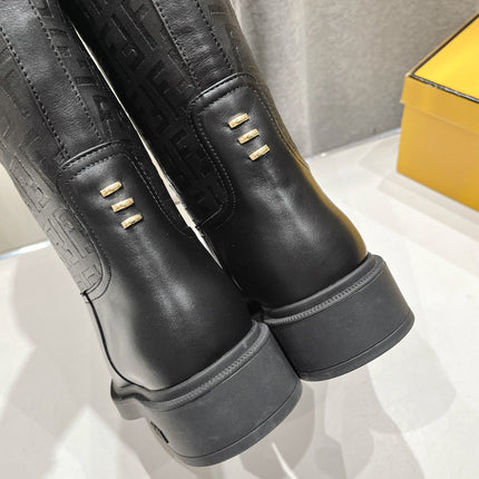 FENDI 25S HIGH BOOTS IN BLACK COWHIDE LOGO EMBOSSING