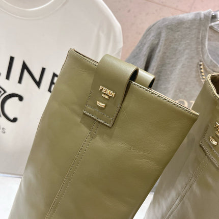 FENDI 25S HIGH BOOTS IN MOSS GREEN COWHIDE