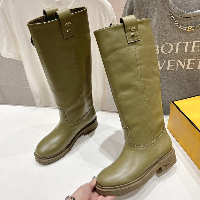 FENDI 25S HIGH BOOTS IN MOSS GREEN COWHIDE