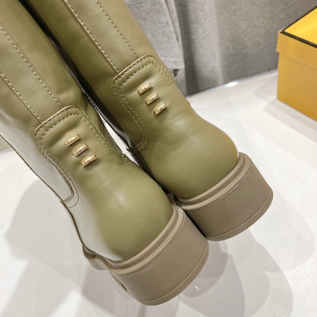 FENDI 25S HIGH BOOTS IN MOSS GREEN COWHIDE