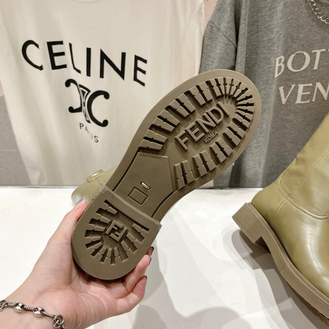 FENDI 25S HIGH BOOTS IN MOSS GREEN COWHIDE