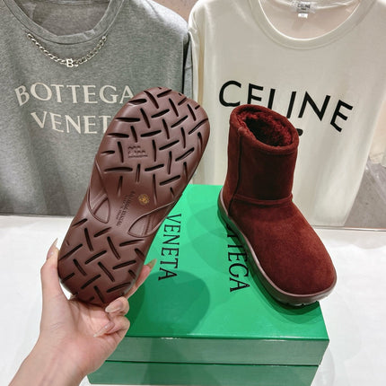 SNAP MINI ANKLE BOOTS IN JAM RED SUEDE AND SHEARLING LINING