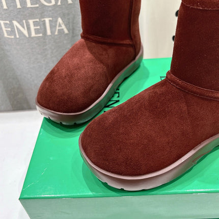 SNAP MINI ANKLE BOOTS IN JAM RED SUEDE AND SHEARLING LINING