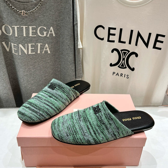 KNITTED MULES IN LIGHT GREEN MIX BLACK WOOL