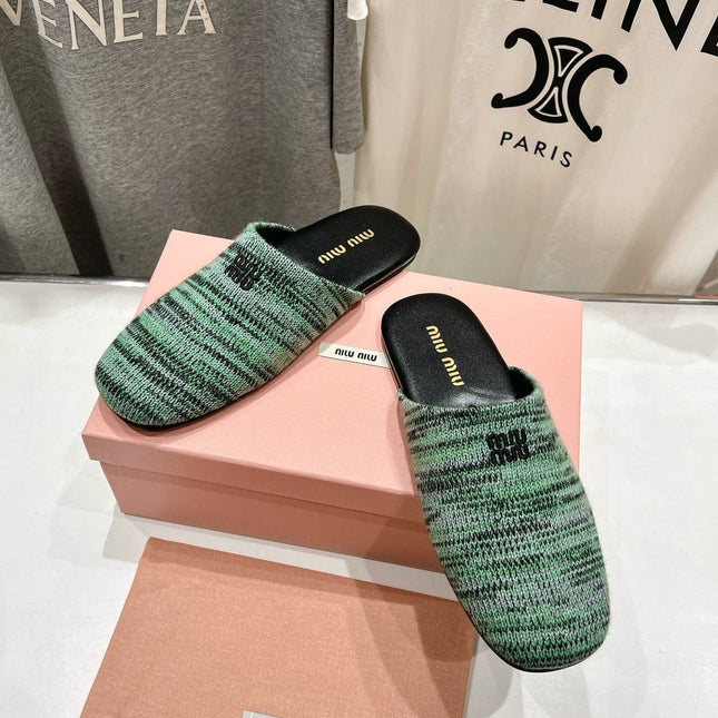 KNITTED MULES IN LIGHT GREEN MIX BLACK WOOL