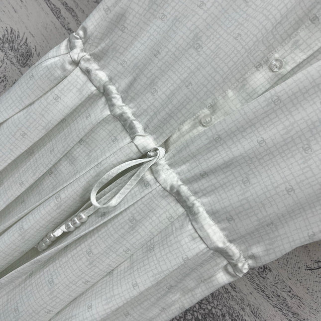 CC 25 Logo Plaid Short-sleeved Dress White Polyester Fiber