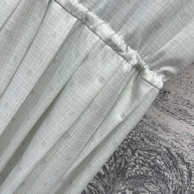 CC 25 Logo Plaid Short-sleeved Dress White Polyester Fiber