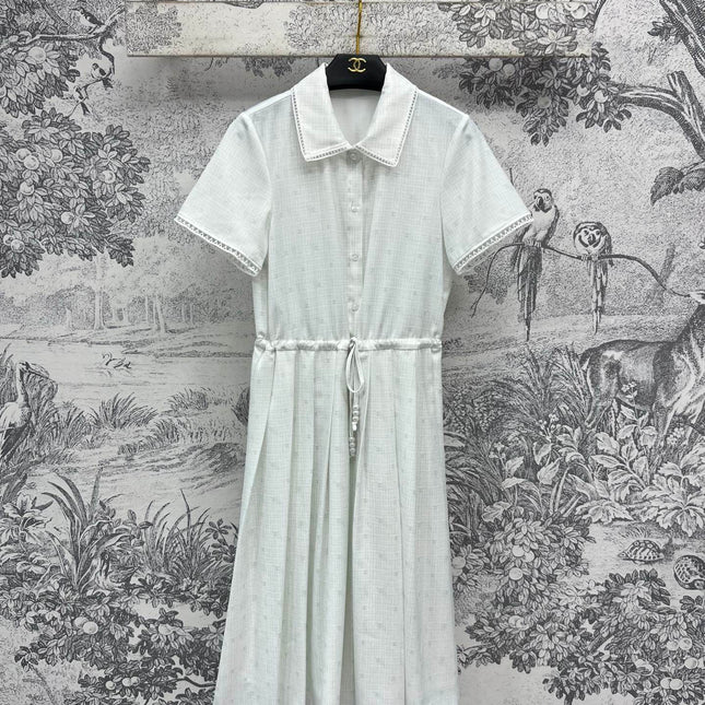 CC 25 Logo Plaid Short-sleeved Dress White Polyester Fiber