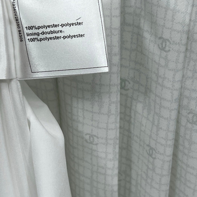 CC 25 Logo Plaid Short-sleeved Dress White Polyester Fiber