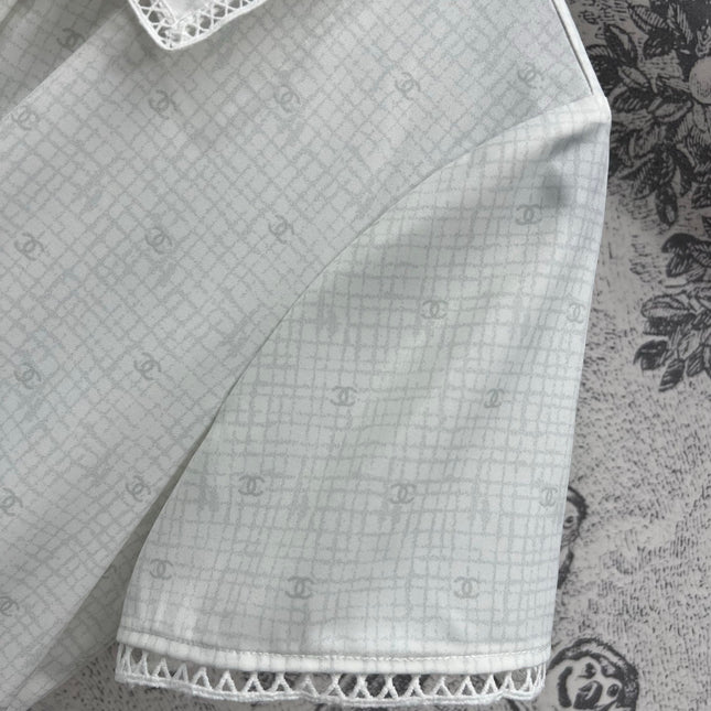 CC 25 Logo Plaid Short-sleeved Dress White Polyester Fiber