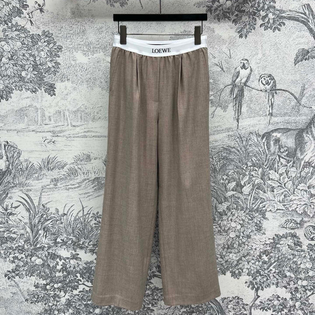 Loewe 25 Logo Ribbon Pants Ligth Brown Polyester Fiber