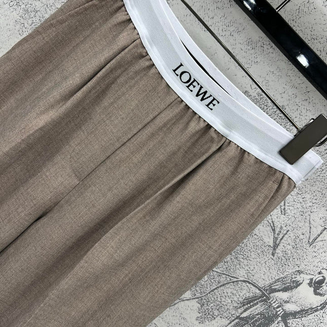 Loewe 25 Logo Ribbon Pants Ligth Brown Polyester Fiber