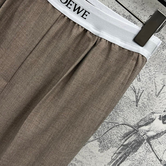 Loewe 25 Logo Ribbon Pants Ligth Brown Polyester Fiber