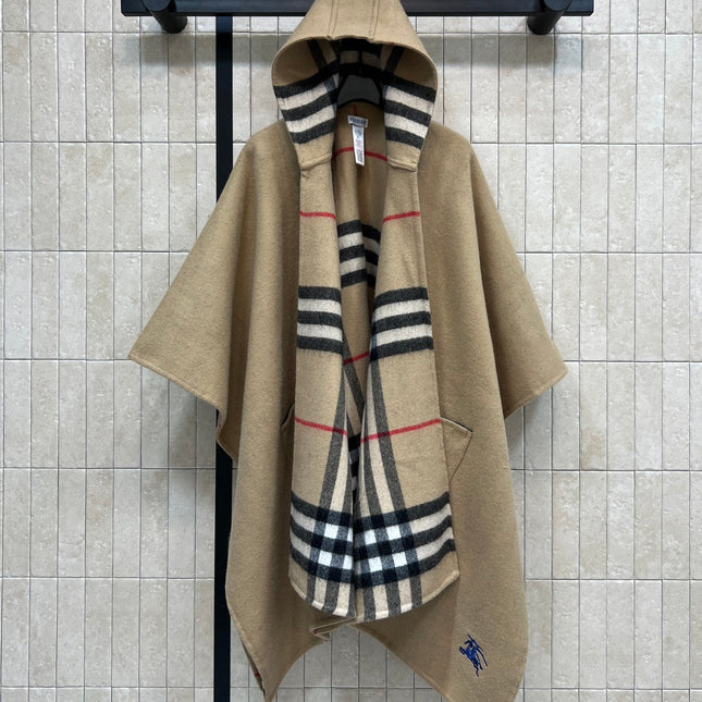 BURBERRY 25S HOODED CASHMERE PONCHO 2768