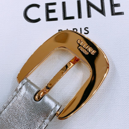 CELINE 25S BELT 25MM WITH ARC DE TRIOMPHE BUCKLE IN SILVER 571498