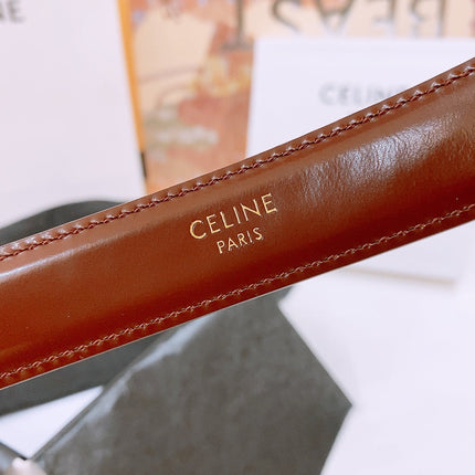 CELINE 25S BELT 25MM WITH ARC DE TRIOMPHE BUCKLE IN BURNT UMBER 571500