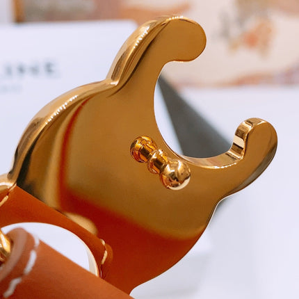 CELINE 25S TRIOMPHE BELT 25MM IN DARK CARAMEL CALFSKIN GOLD HARDWARE 570967