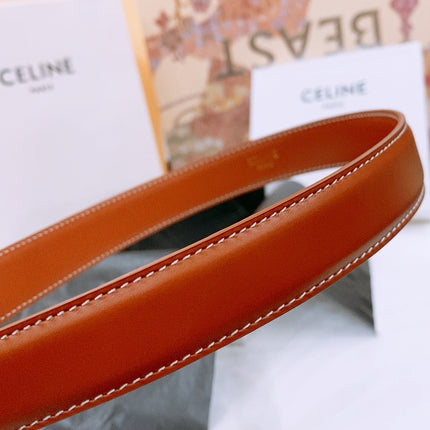 CELINE 25S TRIOMPHE BELT 25MM IN DARK CARAMEL CALFSKIN GOLD HARDWARE 570967