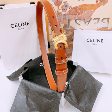 CELINE 25S TRIOMPHE BELT 25MM IN DARK CARAMEL CALFSKIN GOLD HARDWARE 570967