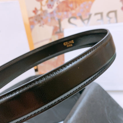 CELINE 25S TRIOMPHE BELT 25MM IN BLACK GLOSSY CALFSKIN GOLD HARDWARE 570968