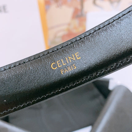 CELINE 25S TRIOMPHE BELT 25MM IN BLACK GLOSSY CALFSKIN GOLD HARDWARE 570968