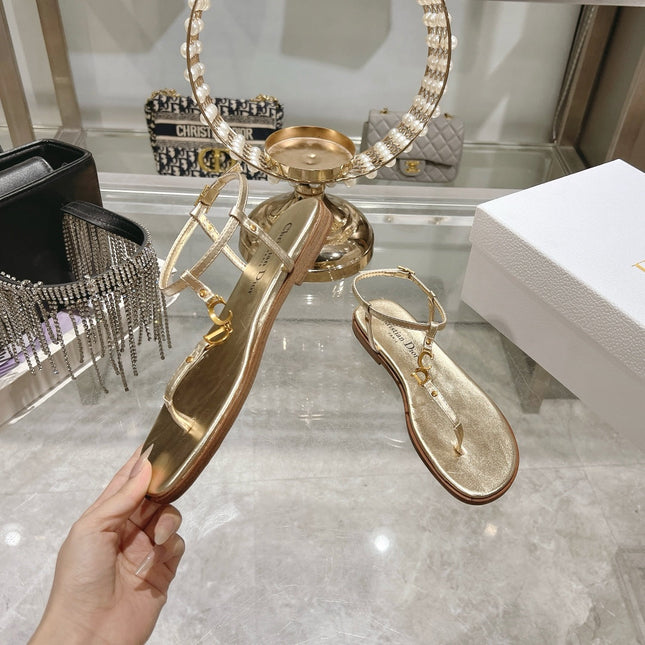 DIORIVIERA C'EST THONG SANDAL GOLD AQUAMARINA CALFSKIN