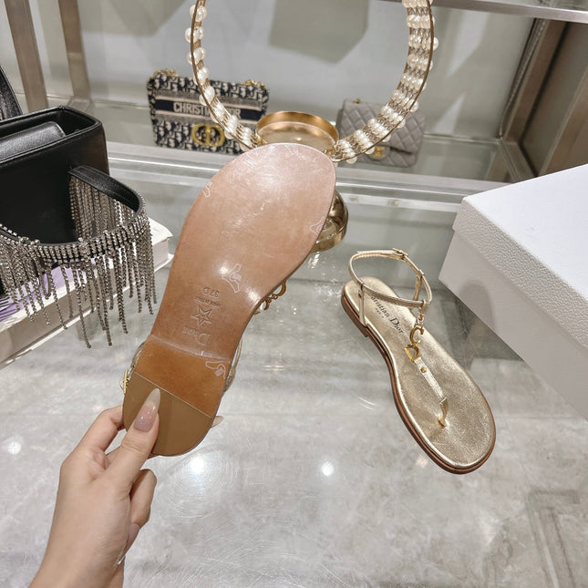 DIORIVIERA C'EST THONG SANDAL GOLD AQUAMARINA CALFSKIN