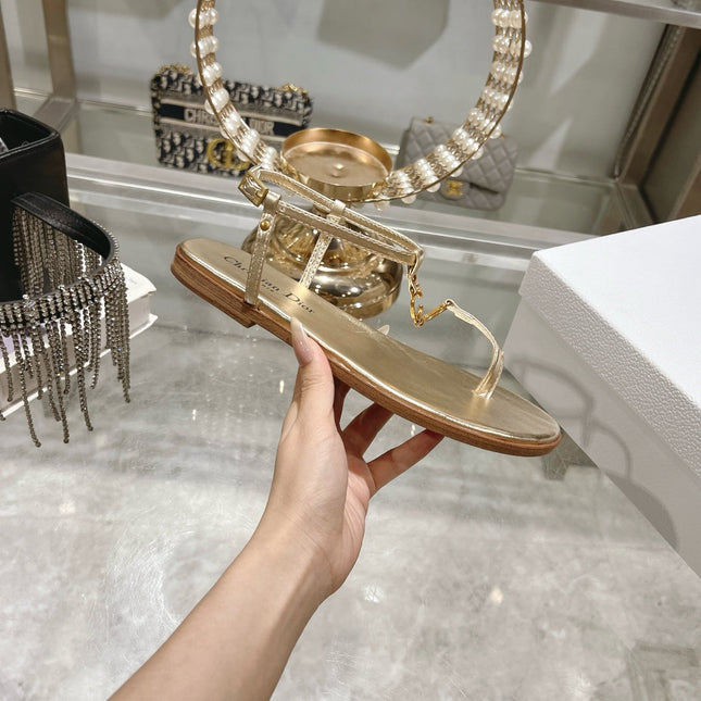 DIORIVIERA C'EST THONG SANDAL GOLD AQUAMARINA CALFSKIN