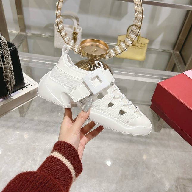 VIV' ON THE RUN TREKKY SNEAKERS IN WHITE SHINY CALFSKIN AND FABRIC