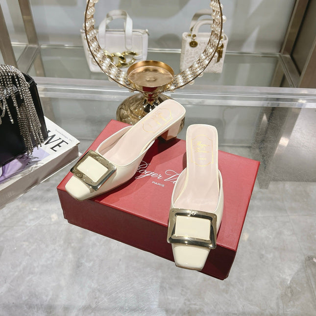 BELLE VIVIER MULES IN IVORY WHITE PATENT CALFSKIN