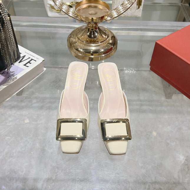 BELLE VIVIER MULES IN IVORY WHITE PATENT CALFSKIN