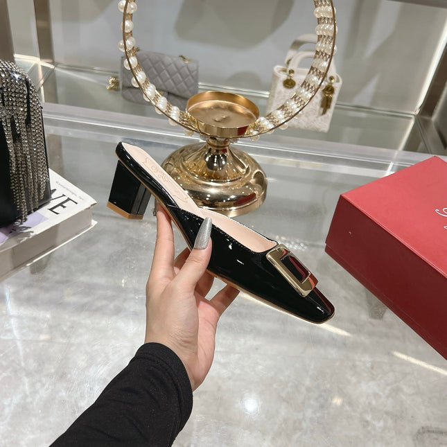 BELLE VIVIER MULES IN BLACK PATENT CALFSKIN