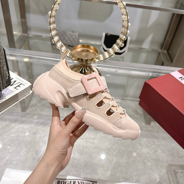 VIV' ON THE RUN TREKKY SNEAKERS IN BEIGE PINK FABRIC AND SUEDE