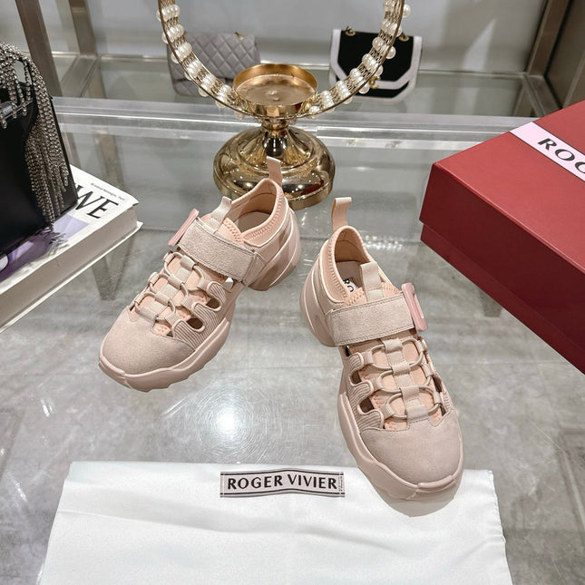 VIV' ON THE RUN TREKKY SNEAKERS IN BEIGE PINK FABRIC AND SUEDE