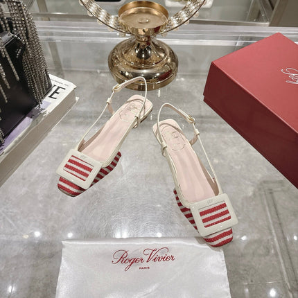 ROGER VIVIER 25S VIVIER SLINGBACK 25MM IN RED PLAID PATTERN CANVAS
