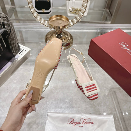 ROGER VIVIER 25S VIVIER SLINGBACK 25MM IN RED PLAID PATTERN CANVAS