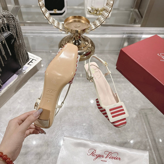 ROGER VIVIER 25S VIVIER SLINGBACK 45MM IN RED PLAID PATTERN CANVAS