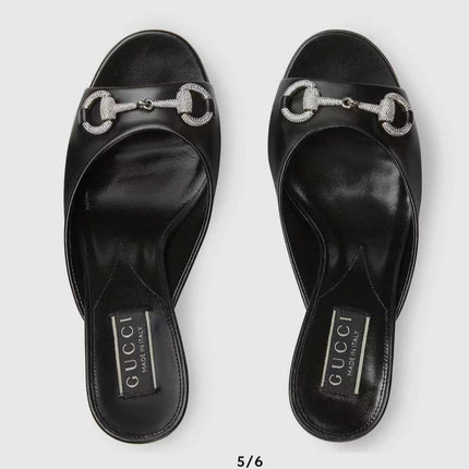 GG  Women's Horsebit mid-heel slide sandal in Black