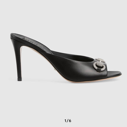 GG  Women's Horsebit mid-heel slide sandal in Black