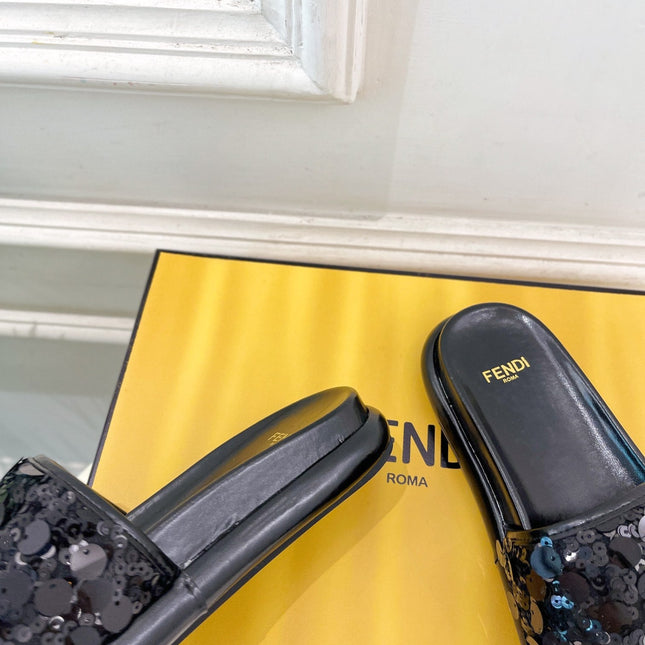 FENDI THICK SOLE 3 CM SEQUIN SLIPPER BLACK
