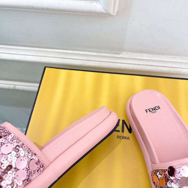 FENDI THICK SOLE 3 CM SEQUIN SLIPPER ROUGH PINK