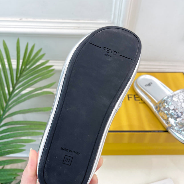 FENDI THICK SOLE 3 CM SEQUIN SLIPPER SILVER