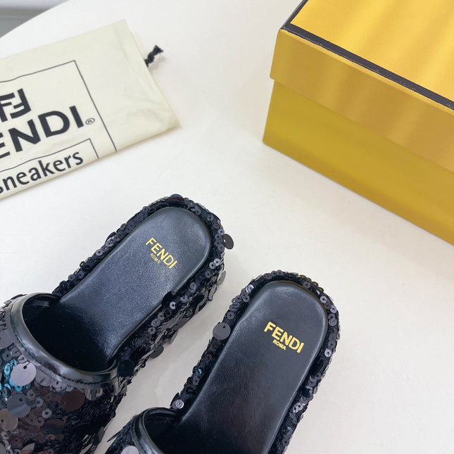 FENDI THICK SOLE 6 CM SEQUIN SLIPPER BLACK