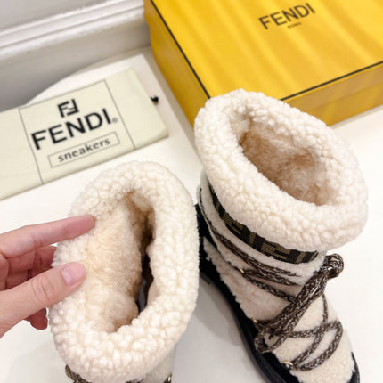 FENDI BOOTS 50MM IN BLACK AND BEIGE SHEARLING AND SUEDE