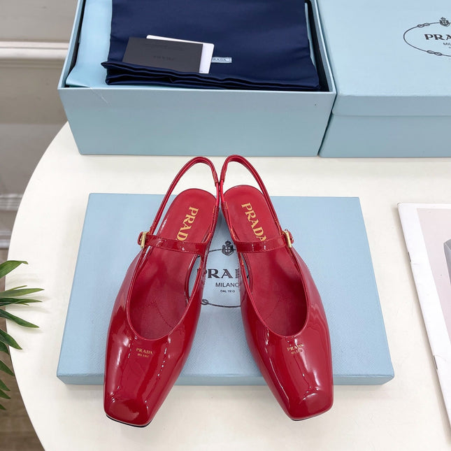 MARY JANE SLINGBACK SQUARE TOE IN CRIMSON RED PATENT SHEEPSKIN