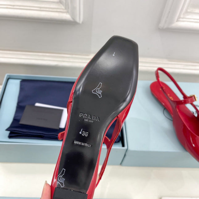 MARY JANE SLINGBACK SQUARE TOE IN CRIMSON RED PATENT SHEEPSKIN