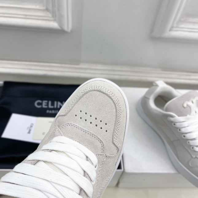 HUNTINGTON LOW LACE-UP SNEAKER IN PALE GRAY SUEDE AND MESH