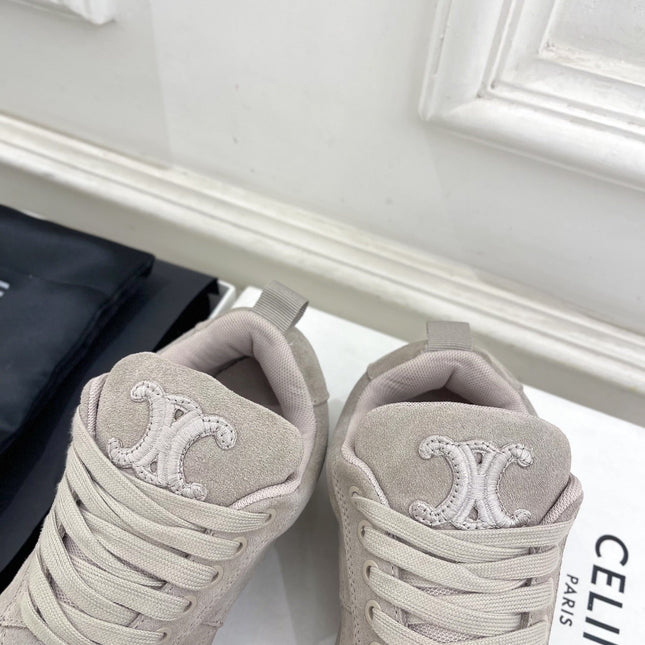 HUNTINGTON LOW LACE-UP SNEAKER IN PASTEL GRAY SUEDE AND MESH